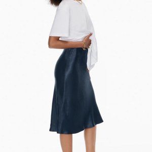 Aritzia BRAND NEW Silky Satin Midi Skirt (Total Eclipse - Dark Blue)